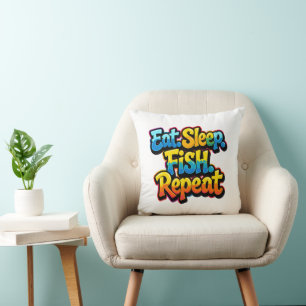 Eat Sleep Fish Repeat Rainbow Cushion