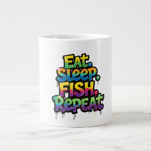 Eat Sleep Fish Repeat Rainbow Graffiti Large Coffee Mug