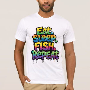 Eat Sleep Fish Repeat Rainbow Graffiti T-Shirt
