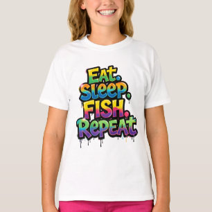 Eat Sleep Fish Repeat Rainbow Graffiti T-Shirt