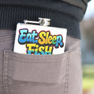 Eat Sleep Fish Repeat Rainbow Hip Flask
