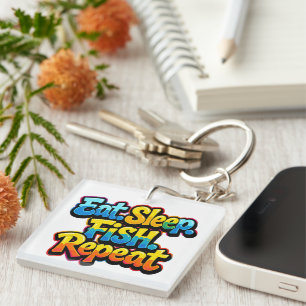 Eat Sleep Fish Repeat Rainbow Key Ring