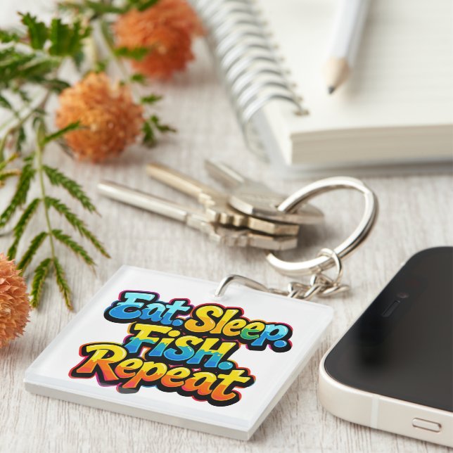 Eat Sleep Fish Repeat Rainbow Key Ring (Front Right)