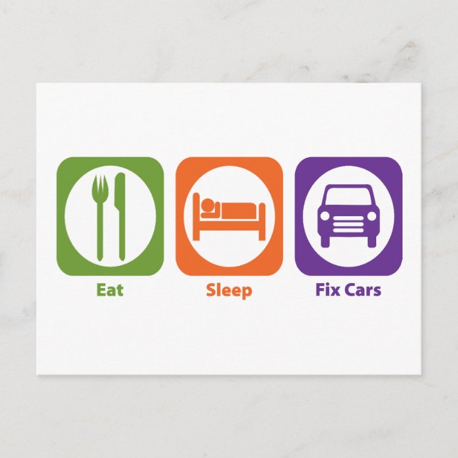 Eat Sleep Fix Cars Postcard (Front)