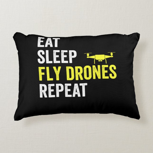 Eat Sleep Fly Drones Repeat Drone Pilot Quadcopter Decorative Cushion (Front)
