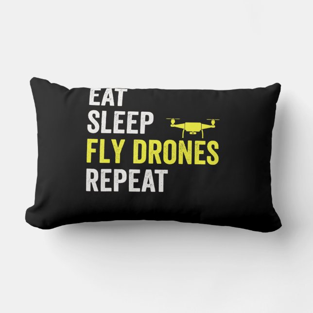 Eat Sleep Fly Drones Repeat Drone Pilot Quadcopter Lumbar Cushion (Front)
