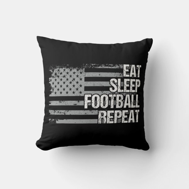 Eat Sleep Football Repeat US Flag Men Women Girls  Cushion (Front)