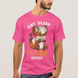 Eat Sleep Furry Repeat I Cute Anime Fox Cosplay Fa T-Shirt