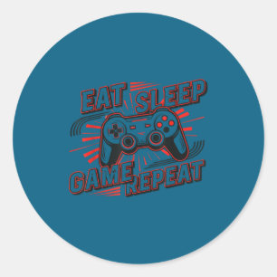 Eat Sleep Game Repeat Funny Classic Round Sticker