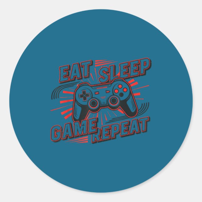Eat Sleep Game Repeat Funny Classic Round Sticker (Front)