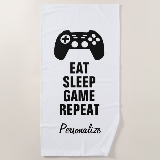 Eat sleep game repeat funny controller beach towel (Front)
