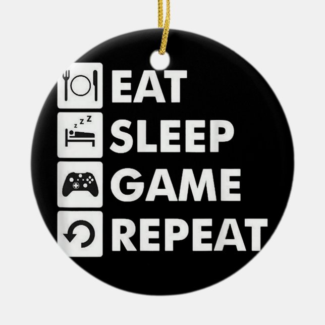 Eat Sleep Game Repeat Funny Gamer Nerd Humour Ceramic Tree Decoration (Front)