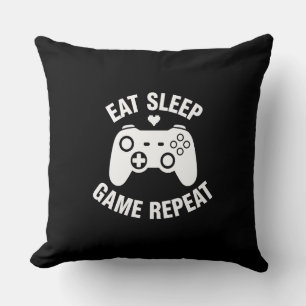Eat Sleep Game Repeat - Funny Gamer Quote Design Cushion