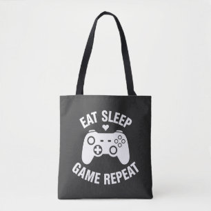 Eat Sleep Game Repeat - Funny Gamer Quote Design Tote Bag