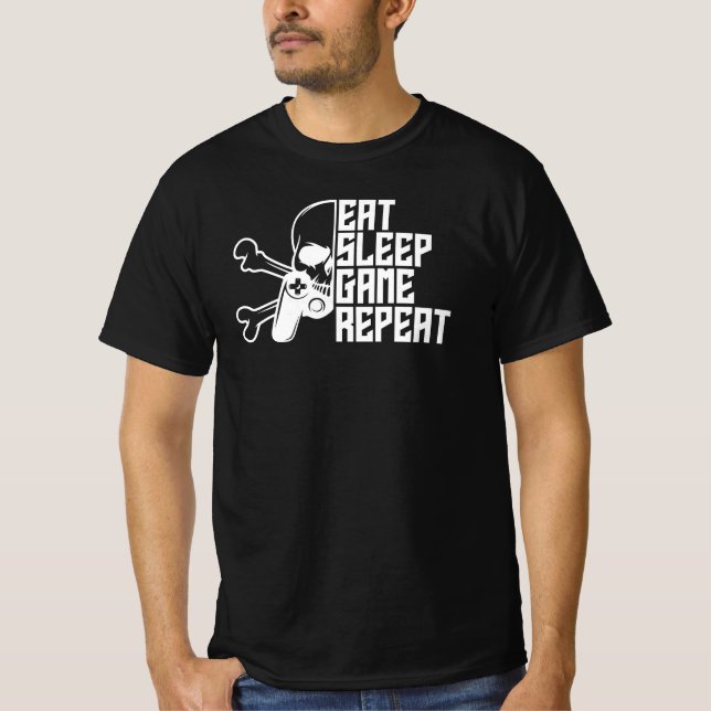 Eat Sleep Game Repeat Funny Gamer Quote T-Shirt (Front)