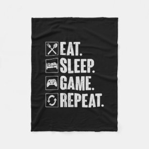 Eat Sleep Game Repeat Funny Video Gamer Gift Gamin Fleece Blanket