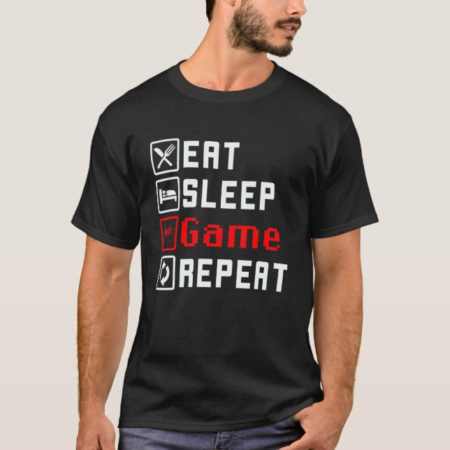 Eat Sleep Game Repeat Gaming Themed Birthday Party T-Shirt (Front)
