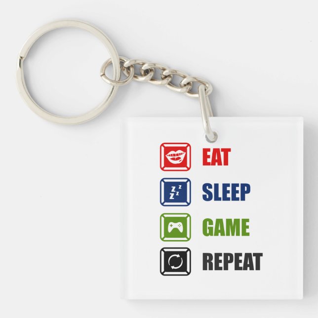 Eat, sleep, game, repeat key ring (Front)