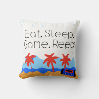 "Eat. Sleep. Game. Repeat." Retro Gaming Cushion