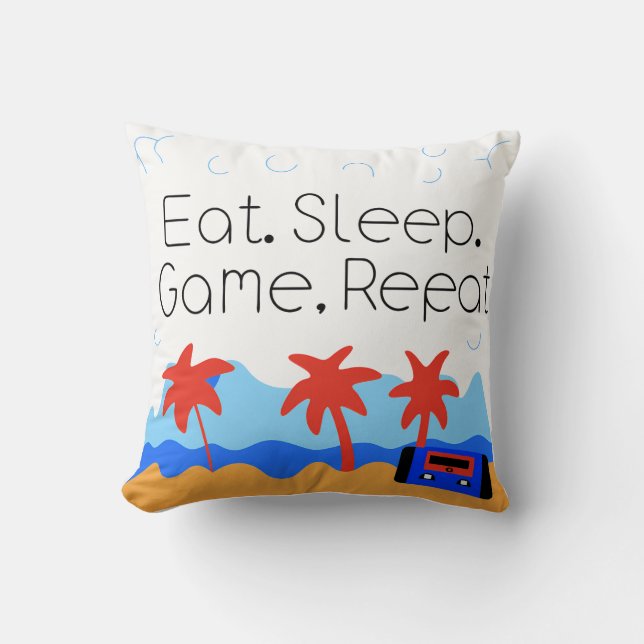 "Eat. Sleep. Game. Repeat." Retro Gaming Cushion (Front)