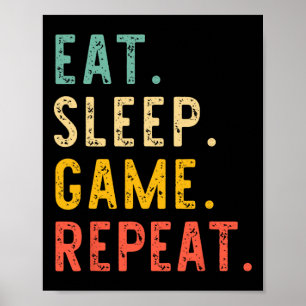 Eat Sleep Game Repeat Video Gamer Gaming Vintage  Poster
