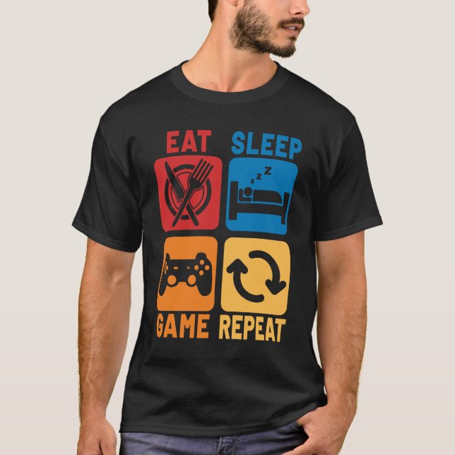 Eat Sleep Game Repeat Video Games Controller Gamer T-Shirt (Front)