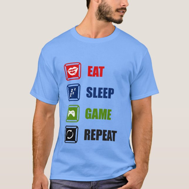 eat sleep game repeat word art T-Shirt (Front)