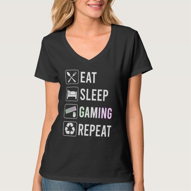 Eat Sleep Gaming Repeat Saying T-Shirt (Front)