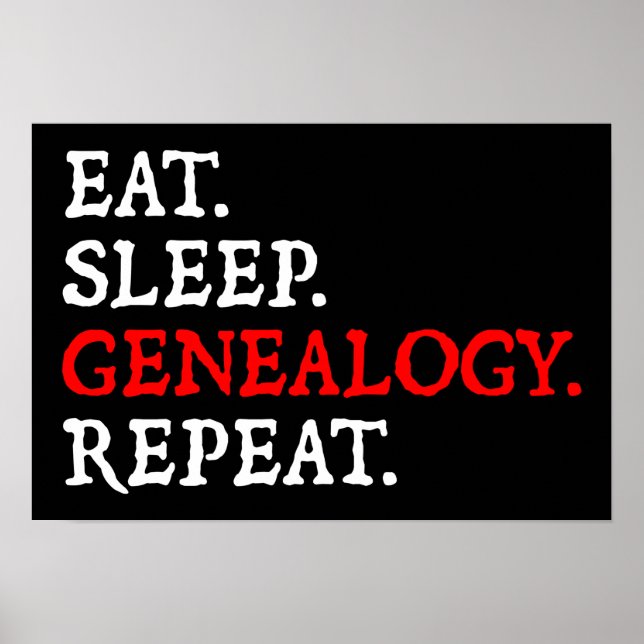 Eat. Sleep. Genealogy. Repeat. Poster (Front)
