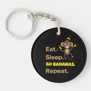 Eat Sleep Go Bananas Repeat Funny Cute Animal Monk Key Ring
