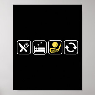Eat Sleep Golf Repeat Golfing Lovers Club And Ball Poster