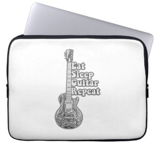 Eat sleep guitar repeat. rerto black and white laptop sleeve