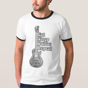 Eat sleep guitar repeat. rerto black and white T-Shirt