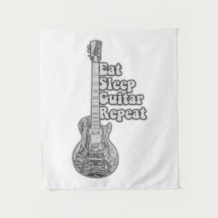 Eat sleep guitar repeat. vintage black and white tapestry