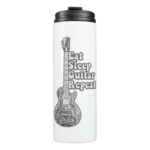 Eat sleep guitar repeat. vintage black and white thermal tumbler