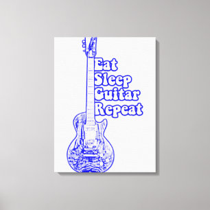Eat sleep guitar repeat. vintage blue guitar canvas print
