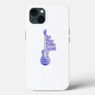 Eat sleep guitar repeat. vintage blue guitar iPhone 13 case