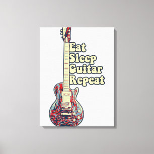 Eat sleep guitar repeat. vintage colourful guitar canvas print