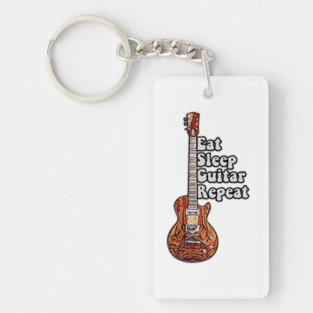 Eat sleep guitar repeat. vintage colourful key ring (Front)