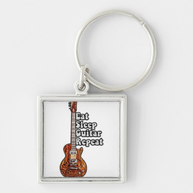 Eat sleep guitar repeat. vintage colourful key ring (Front)