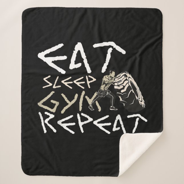 Eat Sleep Gym Repeat Funny Quote Sherpa Blanket (Front)