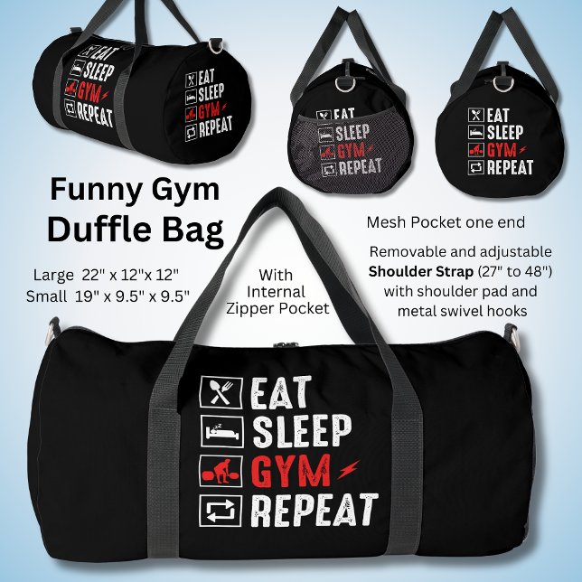 Eat Sleep Gym Repeat on Black Duffle Bag (Creator Uploaded)