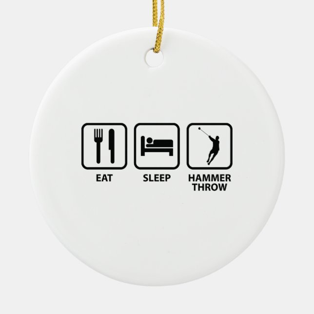 Eat Sleep Hammer Throw Ceramic Tree Decoration (Front)