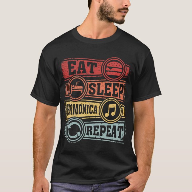 Eat Sleep harmonica Repeat T-Shirt (Front)