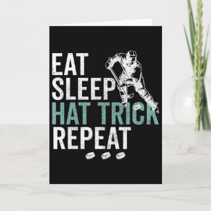 Eat Sleep Hat Trick Repeat Cool Ice Hockey Puck Fa Card