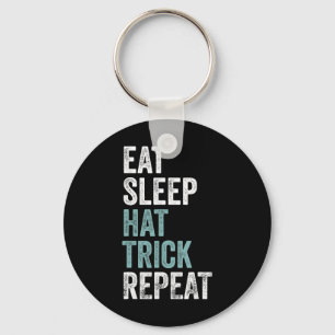 Eat Sleep Hat Trick Repeat Funny Soccer Hockey Key Ring