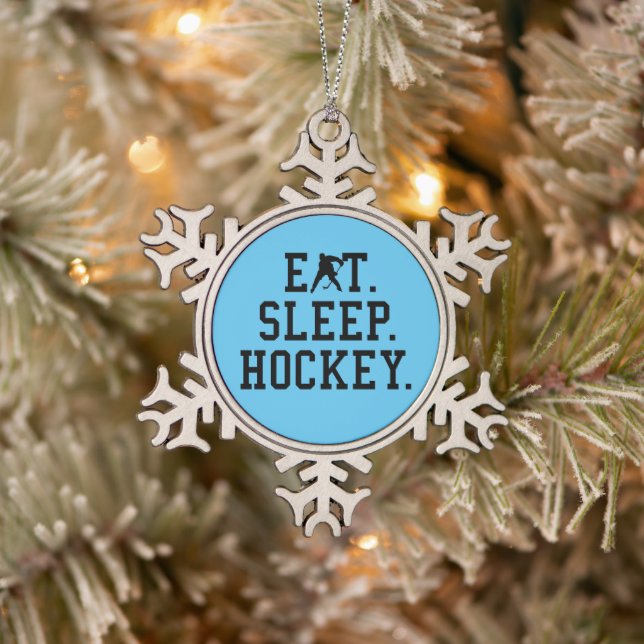 Eat Sleep Hockey - Hockey Lovers     Snowflake Pewter Christmas Ornament (Tree)