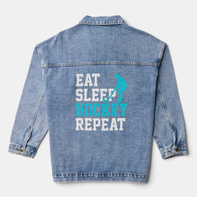 Eat Sleep Hockey Repeat Denim Jacket (Back)