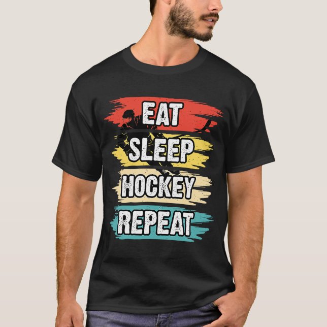 Eat Sleep Hockey Repeat Funny Ice Hockey Frisbee L T-Shirt (Front)