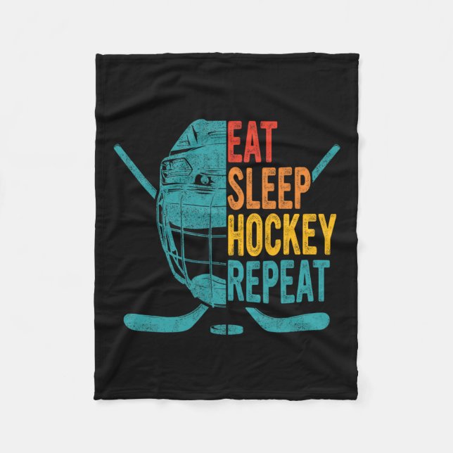Eat Sleep Hockey Repeat Hockey Fun Ice Hockey  Fleece Blanket (Front)